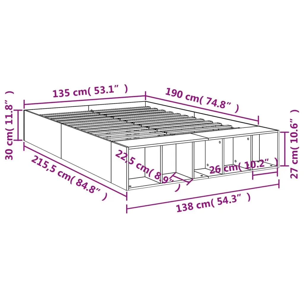 Bed Frame White 135x190 cm Engineered Wood 3280587