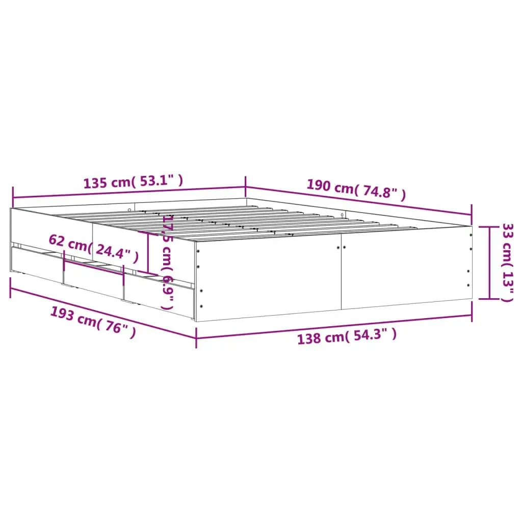 Bed Frame with Drawers Sonoma Oak 135x190 cm Engineered Wood 3207310