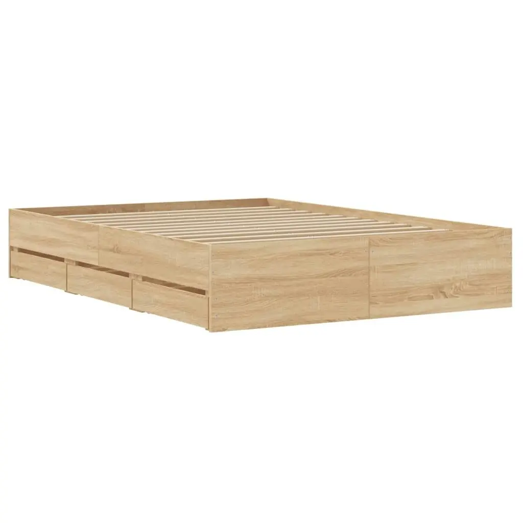 Bed Frame with Drawers Sonoma Oak 135x190 cm Engineered Wood 3207310