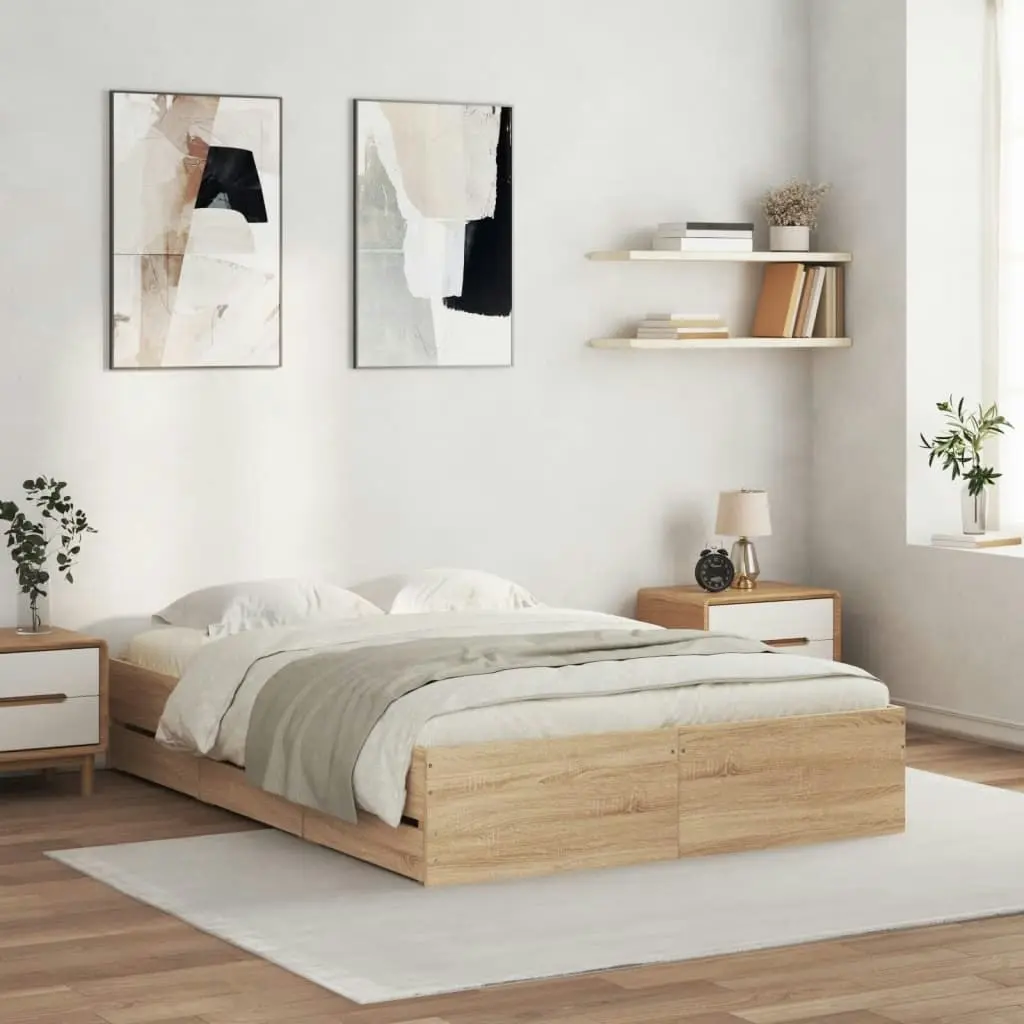 Bed Frame with Drawers Sonoma Oak 135x190 cm Engineered Wood 3207310