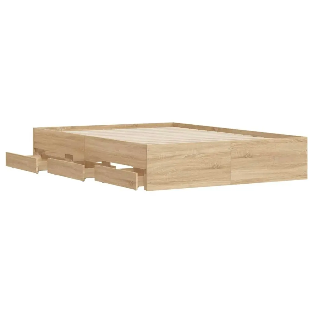 Bed Frame with Drawers Sonoma Oak 135x190 cm Engineered Wood 3207310