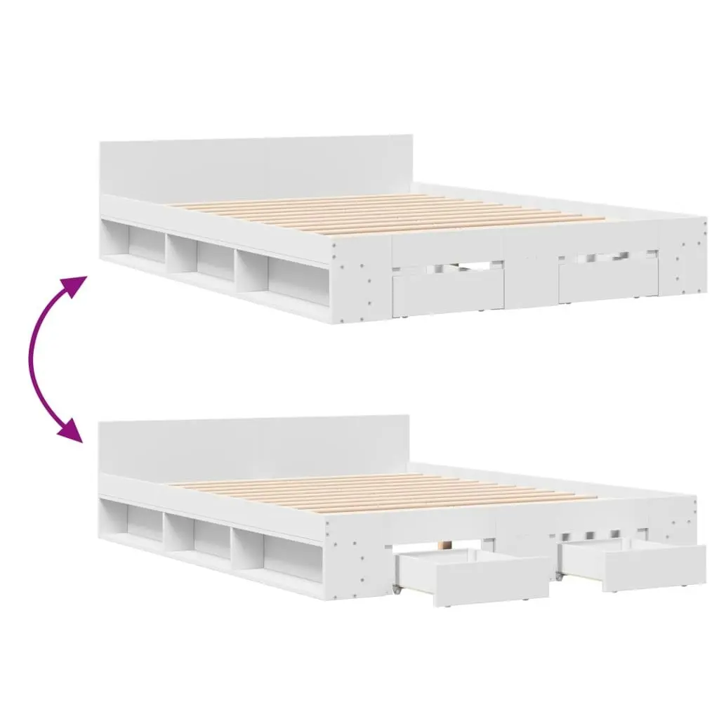 Bed Frame with Drawers White 150x200 cm Engineered Wood 3280741