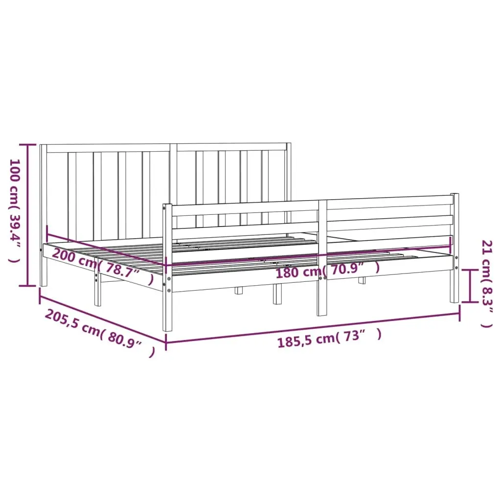 Bed Frame with Headboard 183x203 cm King Solid Wood 3193806