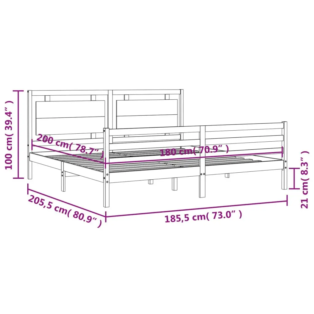 Bed Frame with Headboard 183x203 cm King Solid Wood 3194066