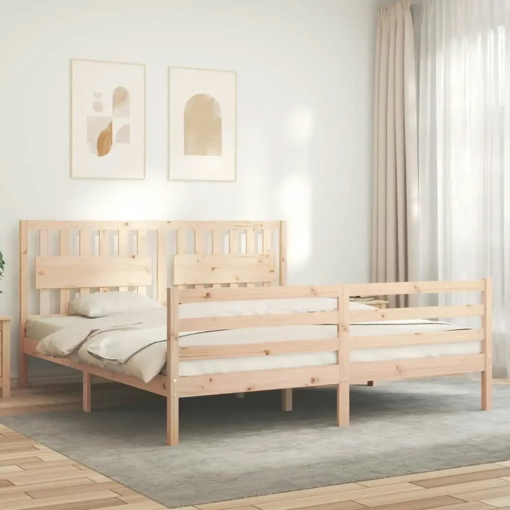 Bed Frame with Headboard 183x203 cm King Solid Wood 3194326