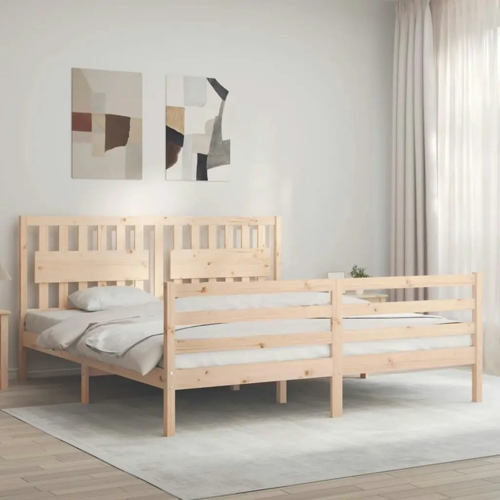 Bed Frame with Headboard 183x203 cm King Solid Wood 3194326