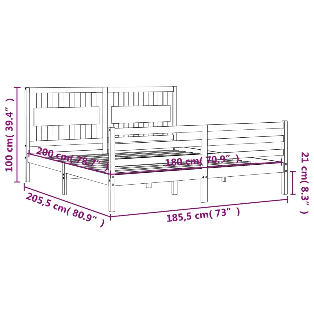 Bed Frame with Headboard 183x203 cm King Solid Wood 3194326