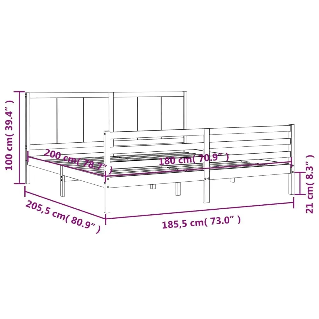 Bed Frame with Headboard 183x203 cm King Solid Wood 3194521