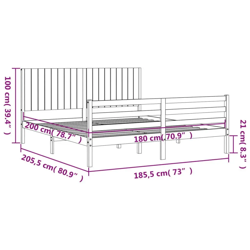 Bed Frame with Headboard 183x203 cm King Solid Wood 3194781