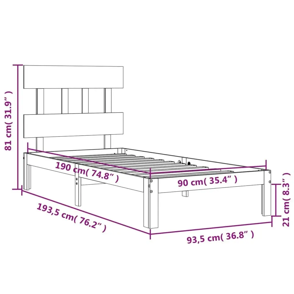 Bed Frame without Mattress 90x190 cm Solid Wood Pine 3193561