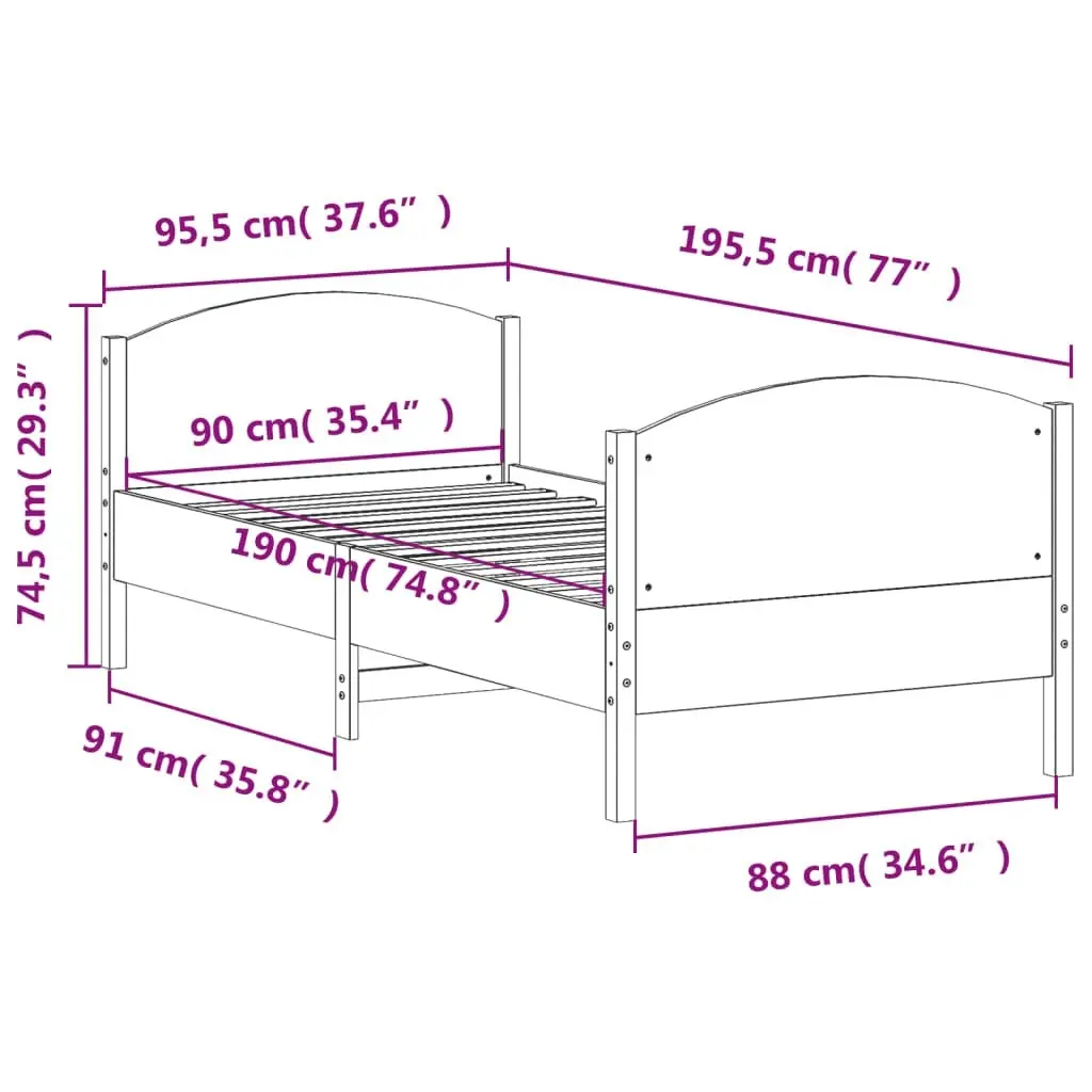 Bed Frame with Headboard 90x190 cm Solid Wood Pine 842570