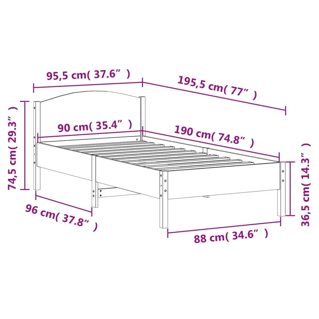 Bed Frame with Headboard 90x190 cm Solid Wood Pine 842622