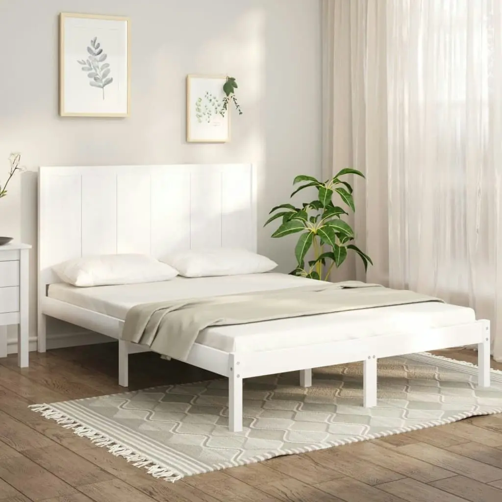 Bed Frame without Mattress White 150x200 cm Solid Wood Pine 3105736