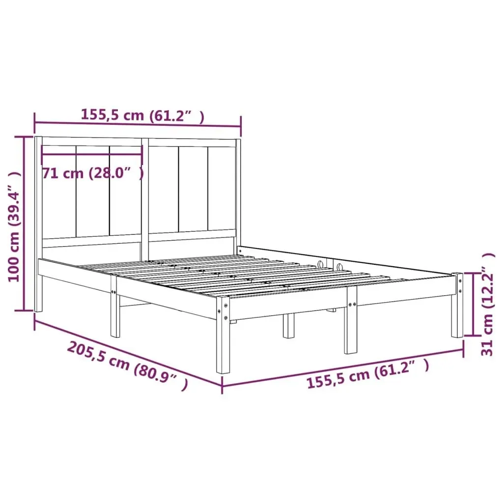 Bed Frame without Mattress White 150x200 cm Solid Wood Pine 3105736