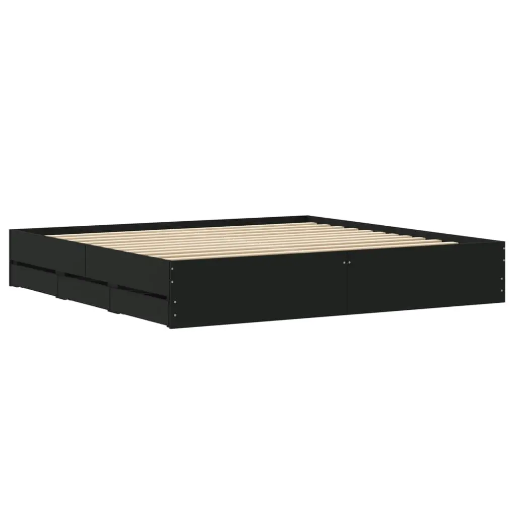 Bed Frame with Drawers Black 183x203 cm King Size Engineered Wood 3207253