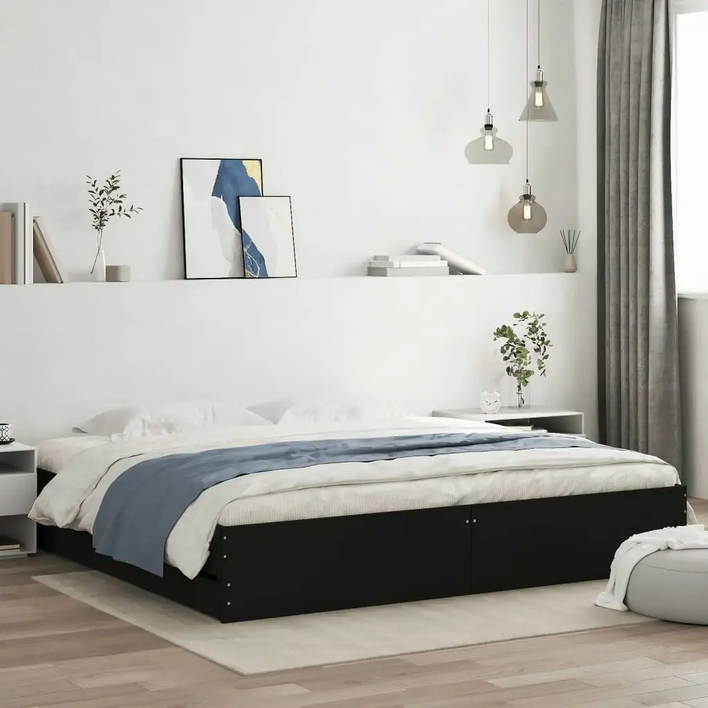 Bed Frame with Drawers Black 183x203 cm King Size Engineered Wood 3207253