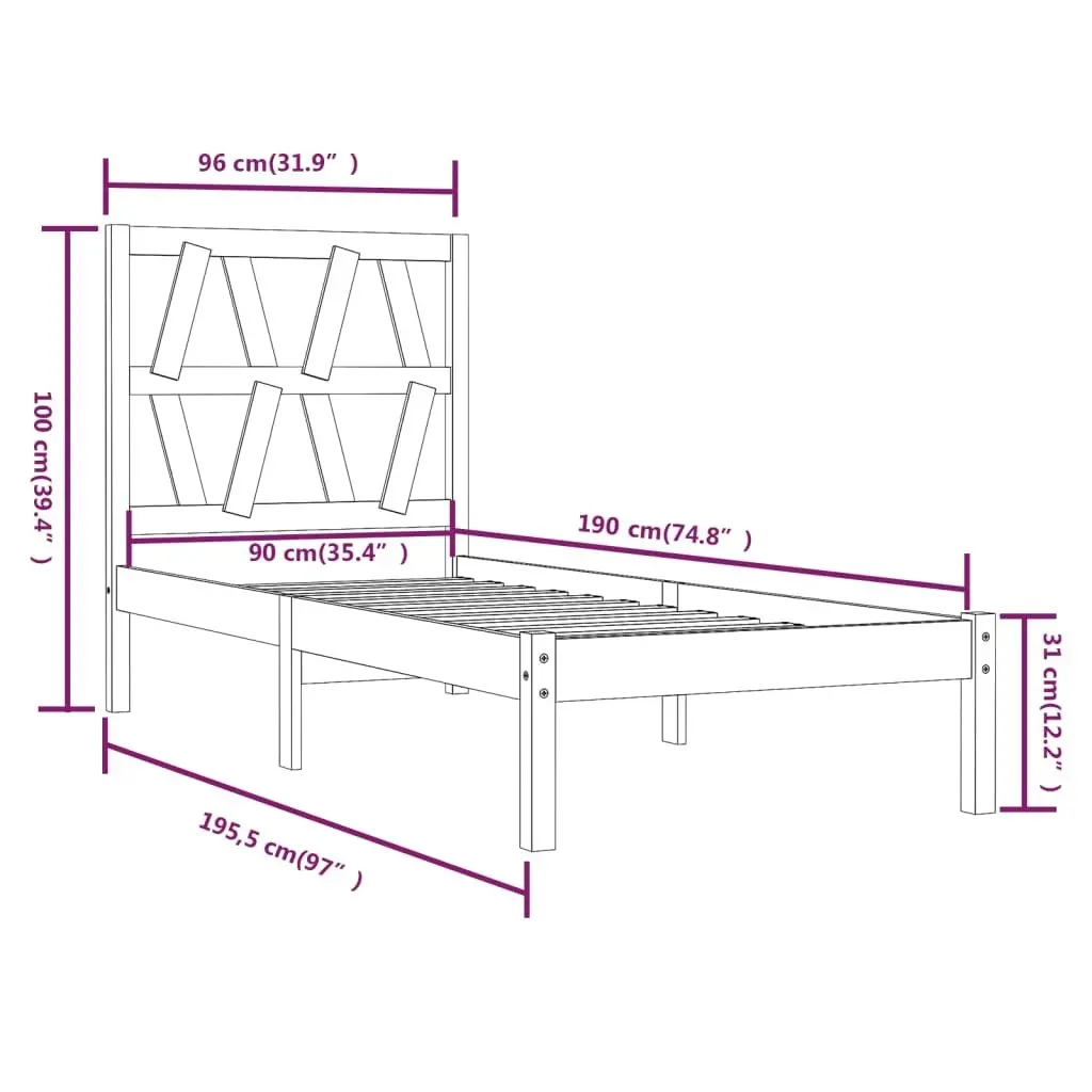 Bed Frame without Mattress White Solid Wood 90x190 cm 3103964