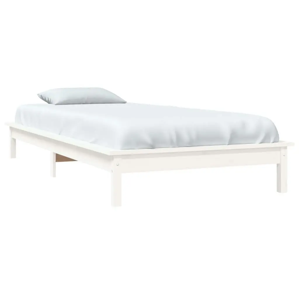 Bed Frame White 92x187 cm Single Size Solid Wood Pine 820572