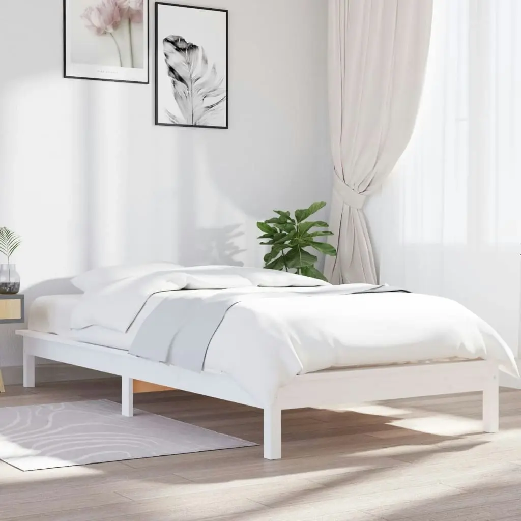 Bed Frame White 92x187 cm Single Size Solid Wood Pine 820572