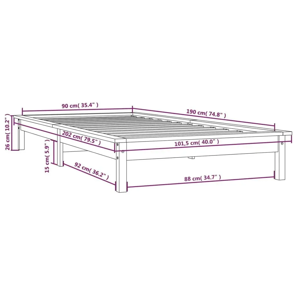 Bed Frame White 92x187 cm Single Size Solid Wood Pine 820572