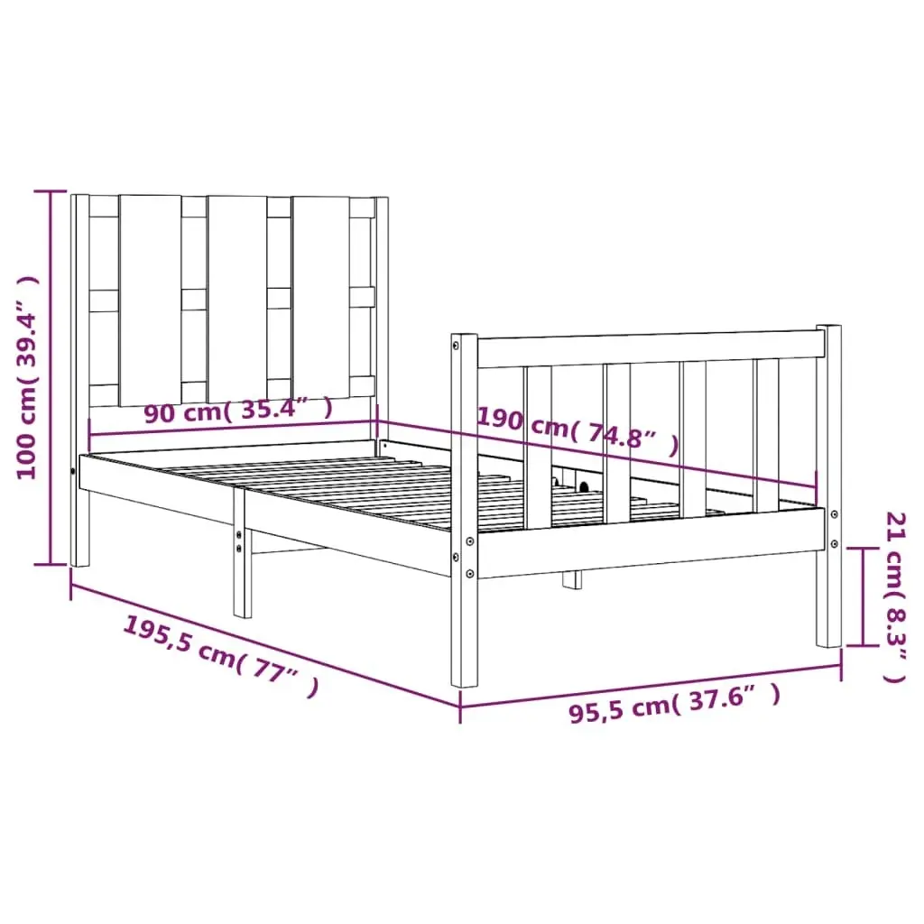 Bed Frame without Mattress 90x190 cm Solid Wood Pine 3192196