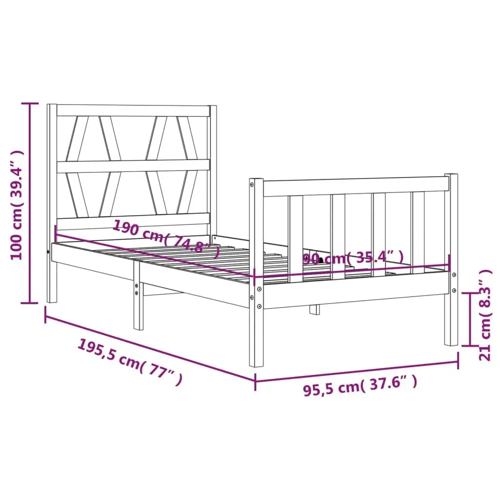 Bed Frame without Mattress 90x190 cm Solid Wood Pine 3192456