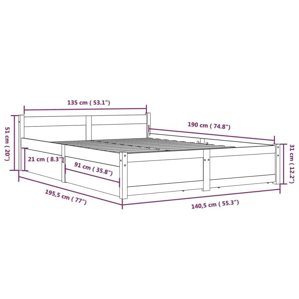 Bed Frame with Drawers 137x187 cm Double Size 3103544