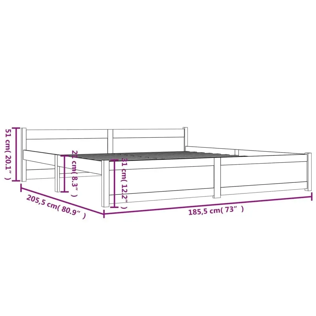 Bed Frame White Solid Wood 183x203 cm King Size 815060