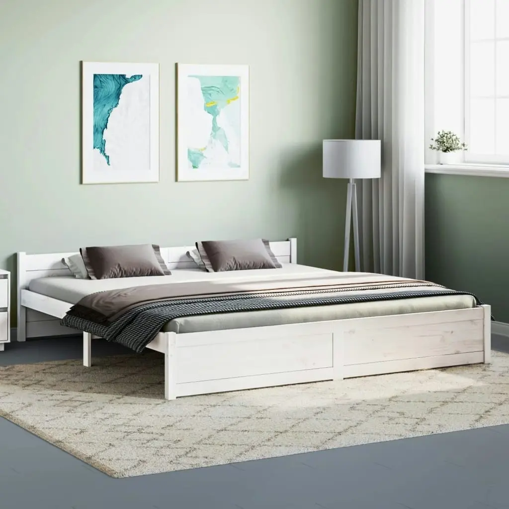 Bed Frame White Solid Wood 183x203 cm King Size 815060