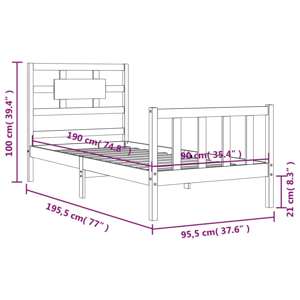 Bed Frame without Mattress 90x190 cm Solid Wood Pine 3192521