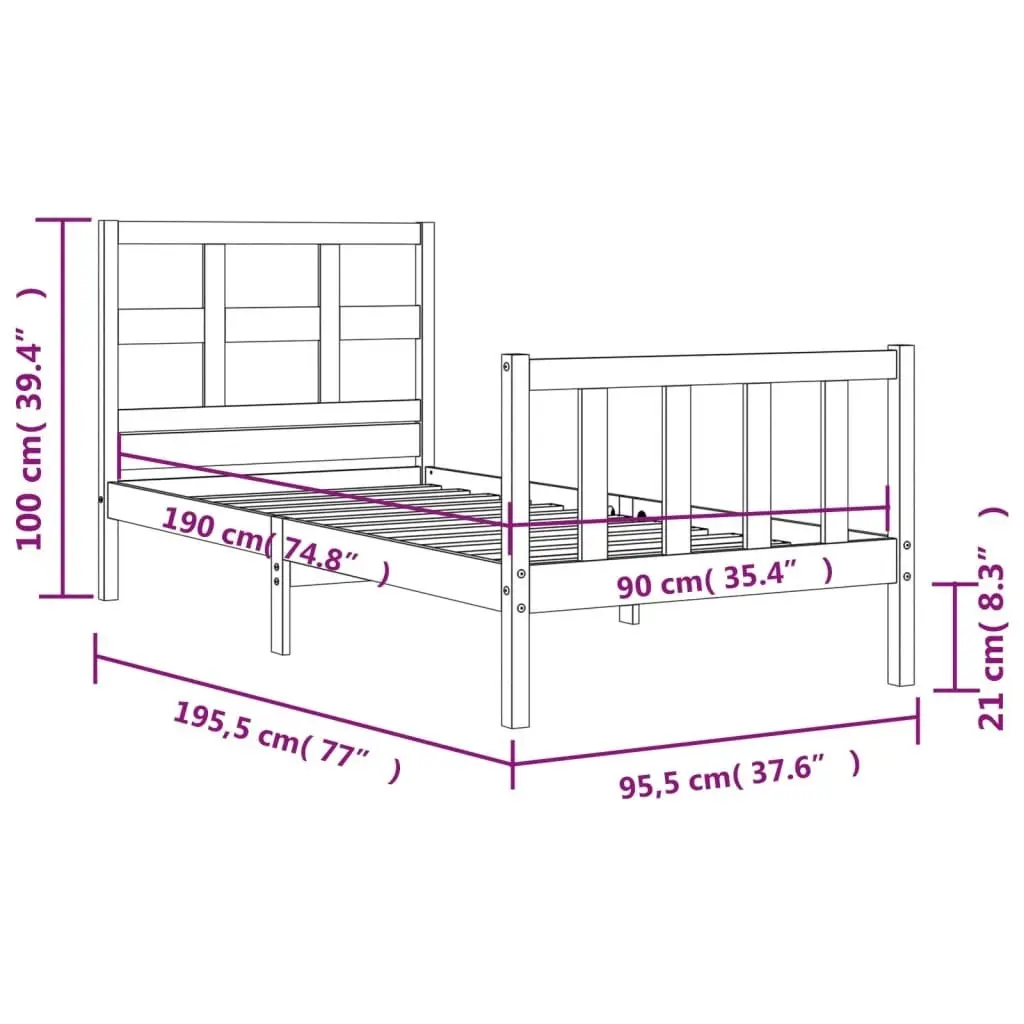 Bed Frame without Mattress 90x190 cm Solid Wood Pine 3192976