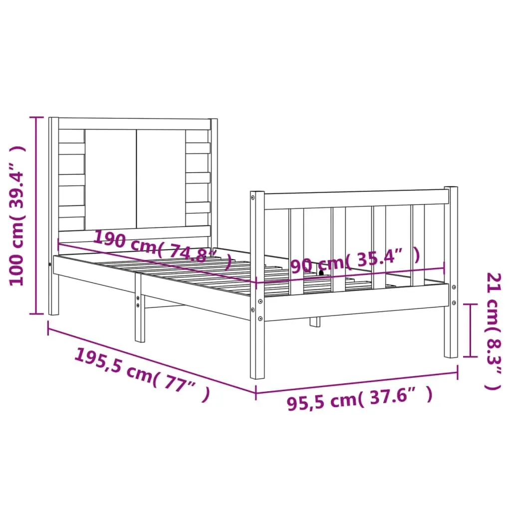 Bed Frame without Mattress 90x190 cm Solid Wood Pine 3192781