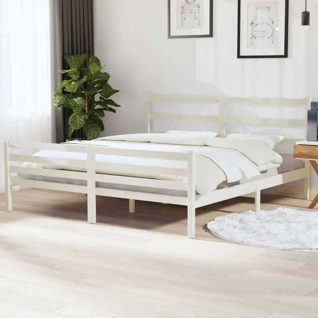 Bed Frame without Mattress White Solid Wood 183x203 cm King 3103729