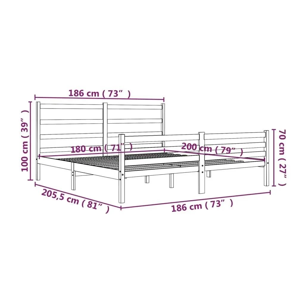 Bed Frame without Mattress White Solid Wood 183x203 cm King 3103729