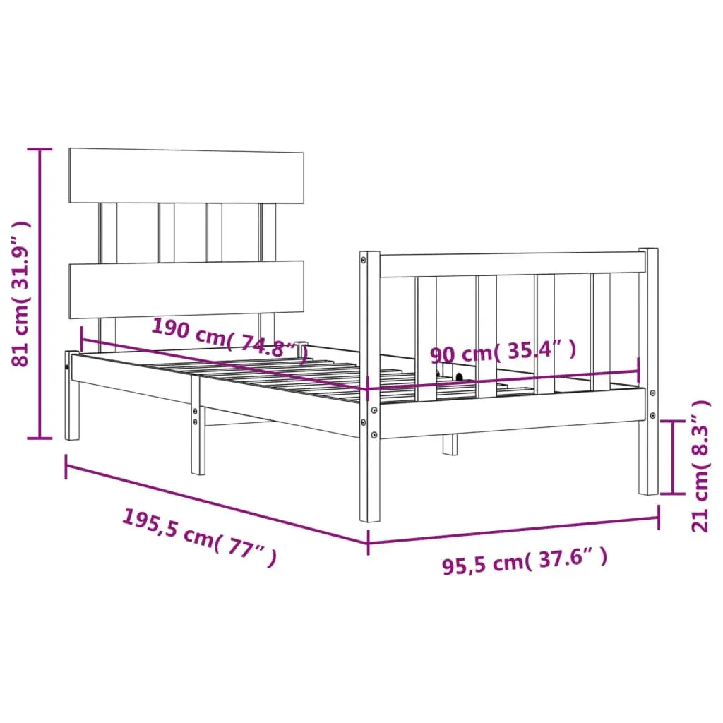 Bed Frame without Mattress 90x190 cm Solid Wood Pine 3193301