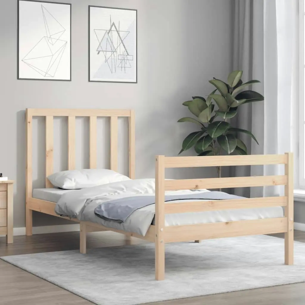 Bed Frame with Headboard 92x187 cm Single Size Solid Wood 3193756