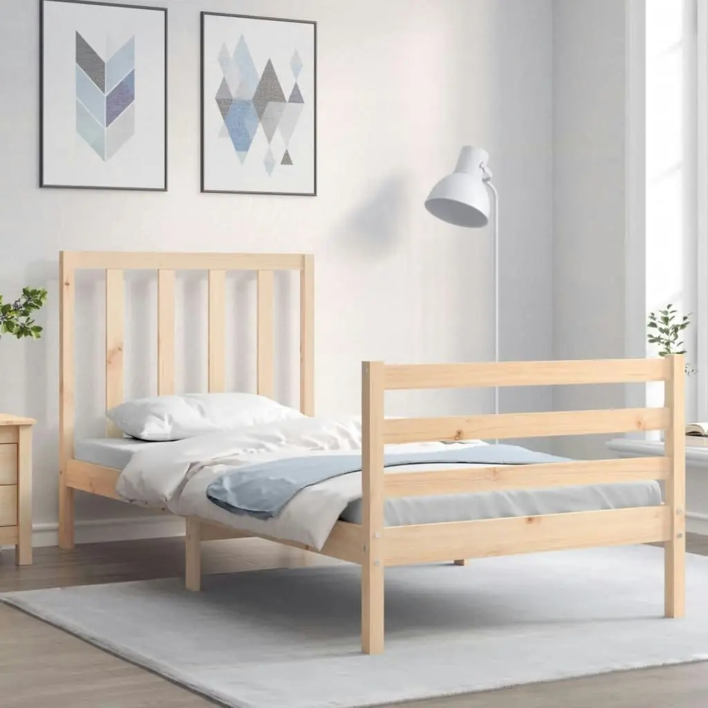 Bed Frame with Headboard 92x187 cm Single Size Solid Wood 3193756