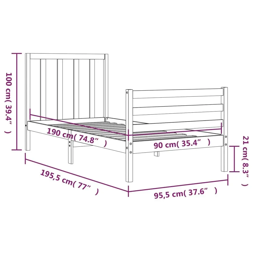 Bed Frame with Headboard 92x187 cm Single Size Solid Wood 3193756