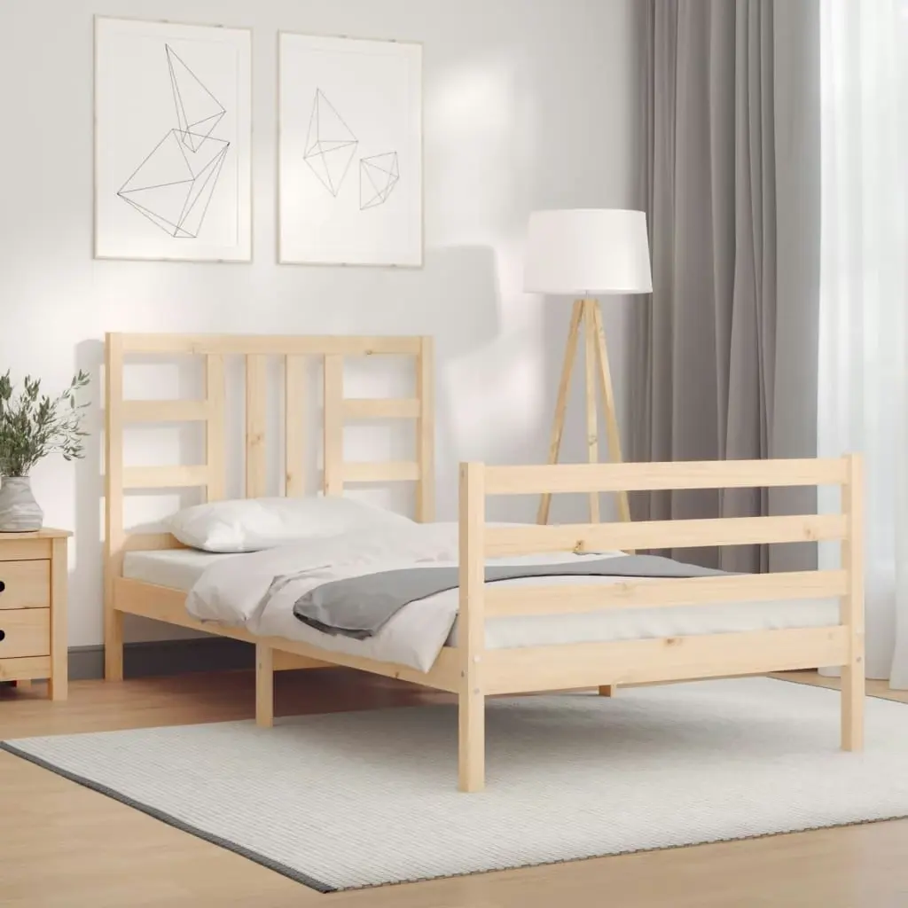 Bed Frame with Headboard 92x187 cm Single Size Solid Wood 3193886