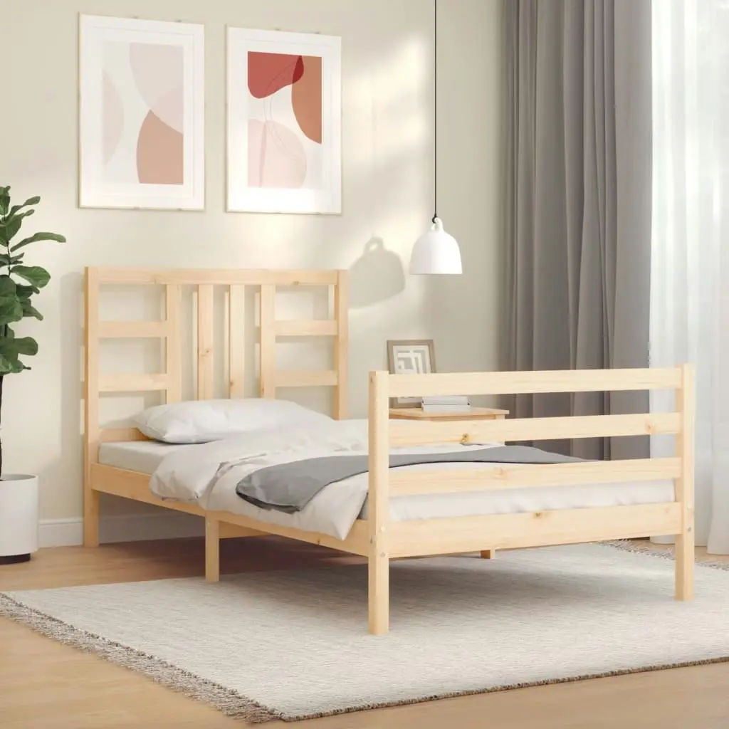 Bed Frame with Headboard 92x187 cm Single Size Solid Wood 3193886