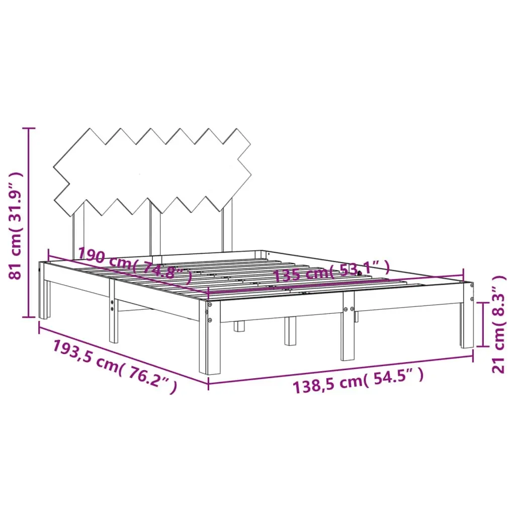 Bed Frame without Mattress 135x190 cm Solid Wood Pine 3193701