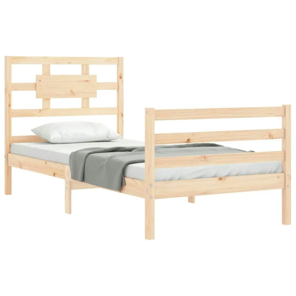 Bed Frame with Headboard 92x187 cm Single Size Solid Wood 3194406