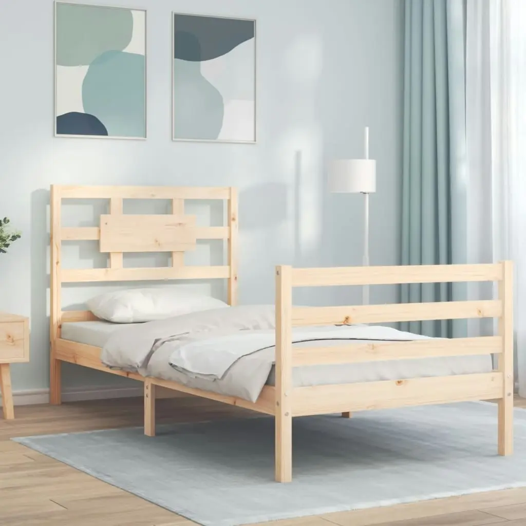 Bed Frame with Headboard 92x187 cm Single Size Solid Wood 3194406