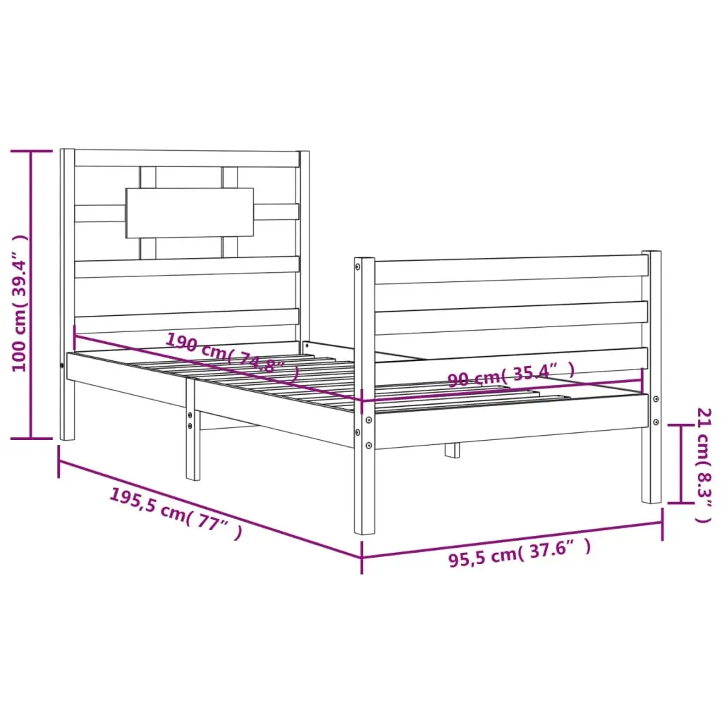 Bed Frame with Headboard 92x187 cm Single Size Solid Wood 3194406