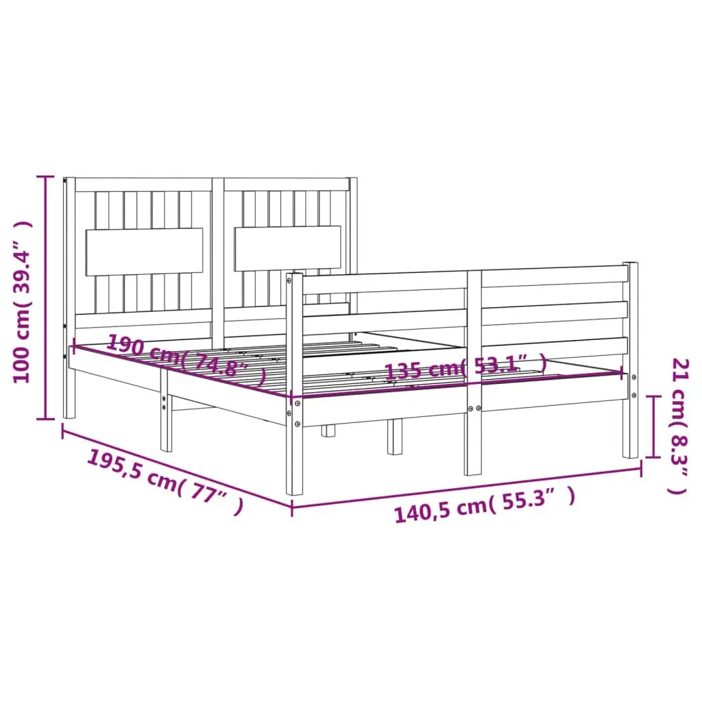 Bed Frame with Headboard 137x187 cm Double Solid Wood 3194286