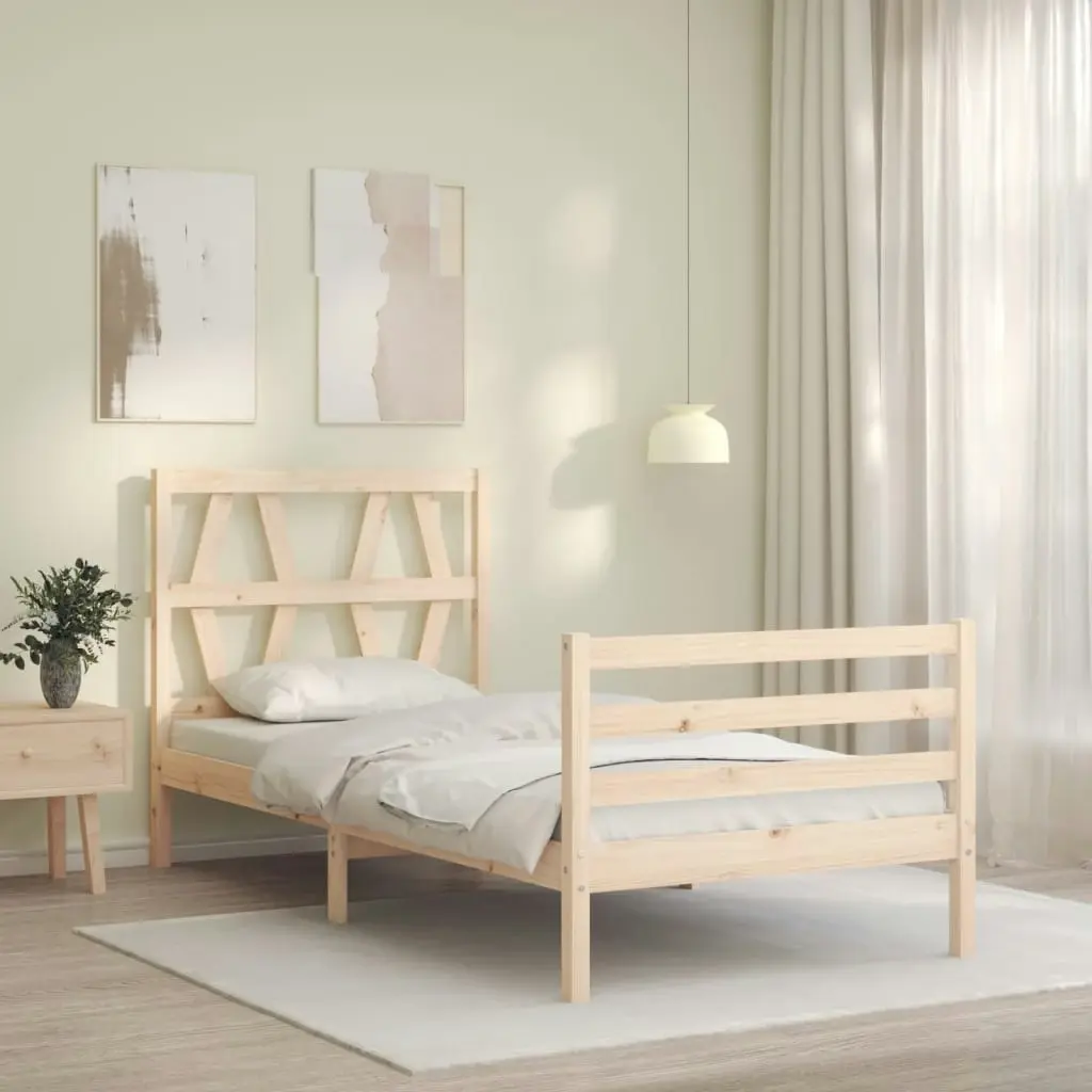 Bed Frame with Headboard 92x187 cm Single Size Solid Wood 3194341