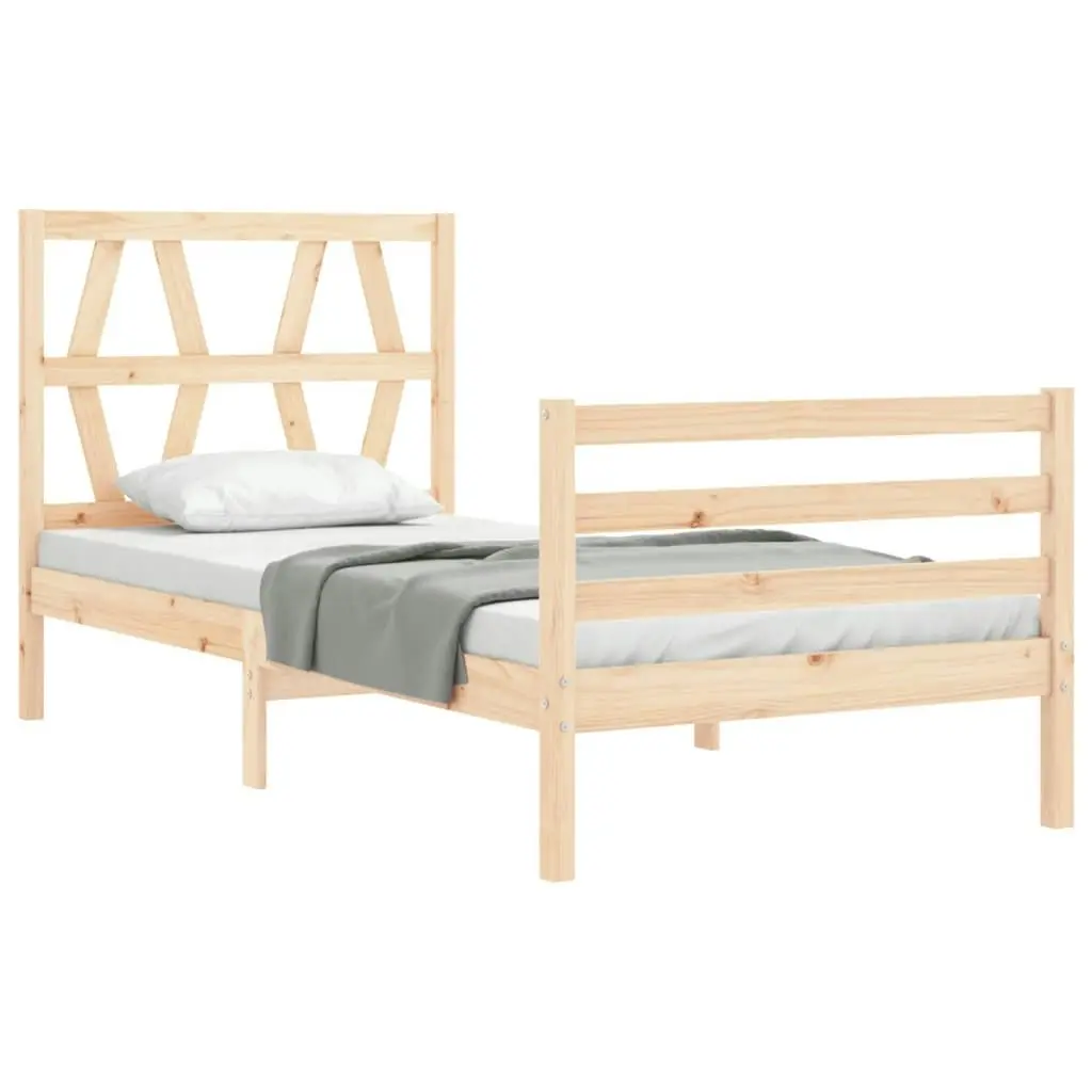 Bed Frame with Headboard 92x187 cm Single Size Solid Wood 3194341