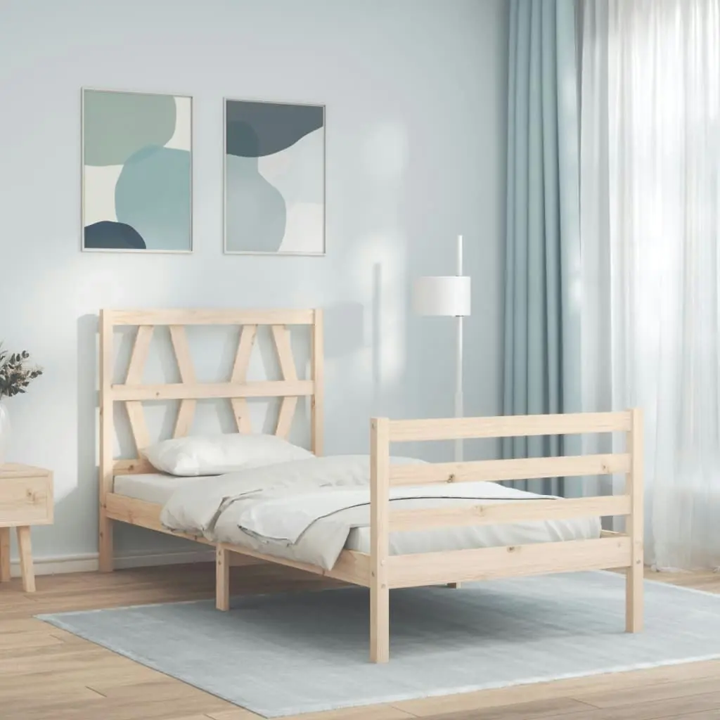 Bed Frame with Headboard 92x187 cm Single Size Solid Wood 3194341