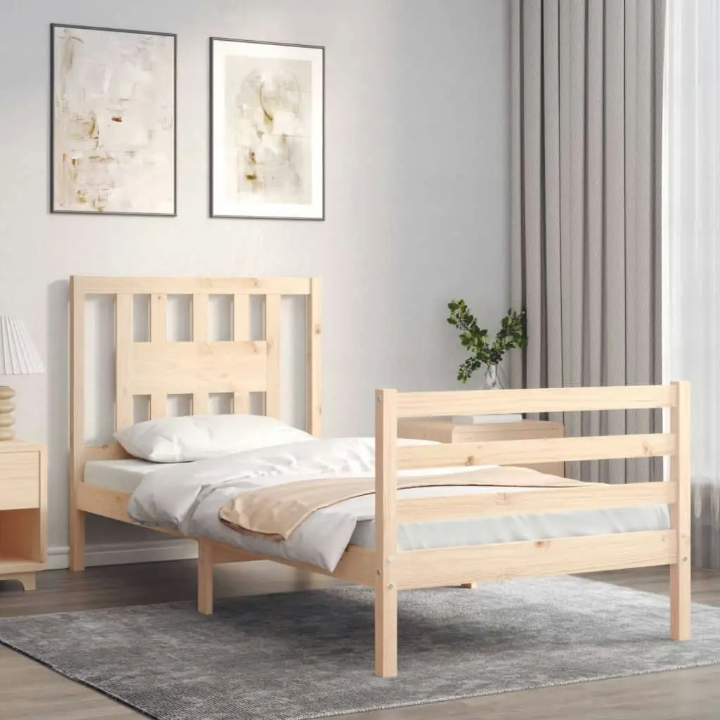 Bed Frame with Headboard 92x187 cm Single Size Solid Wood 3194536