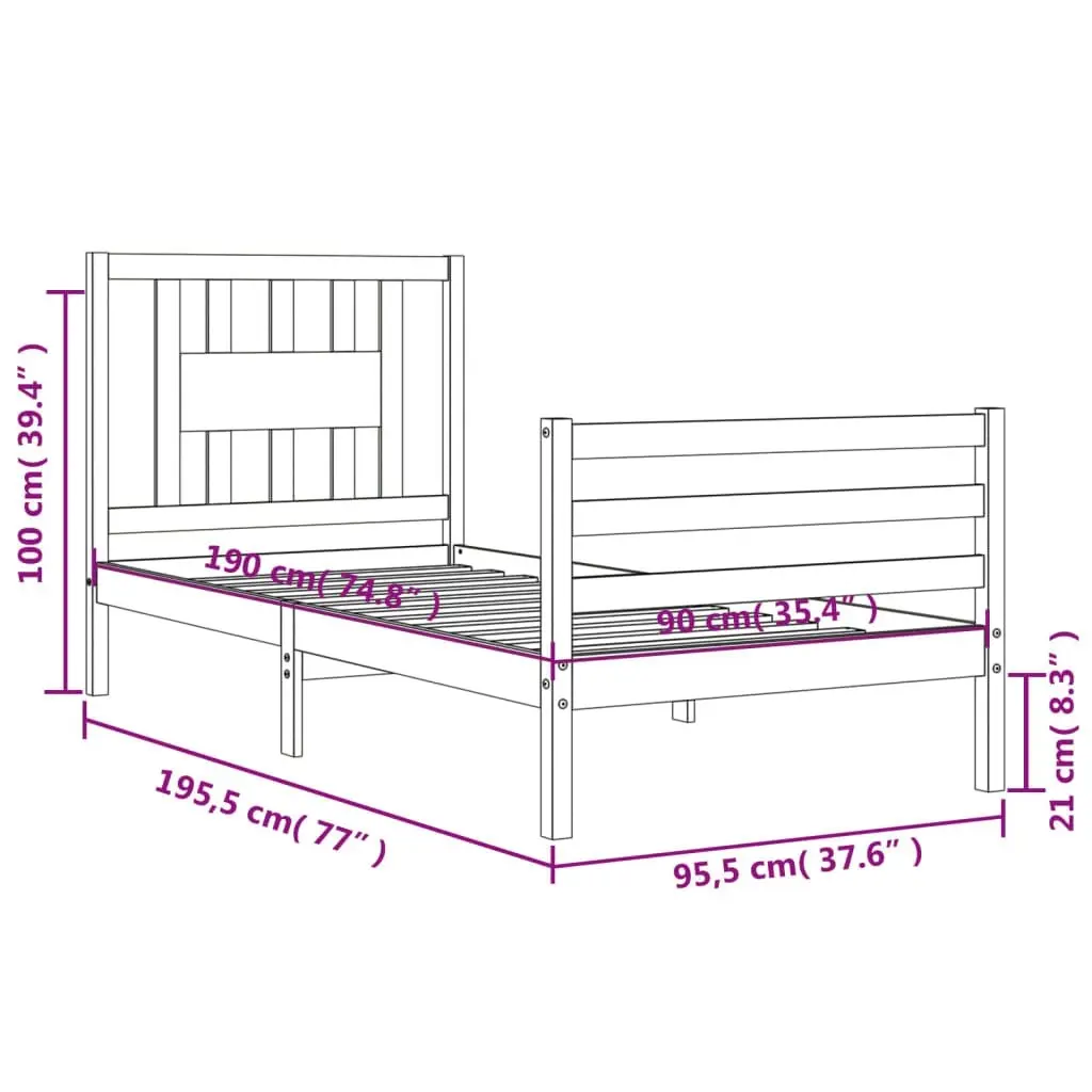 Bed Frame with Headboard 92x187 cm Single Size Solid Wood 3194536